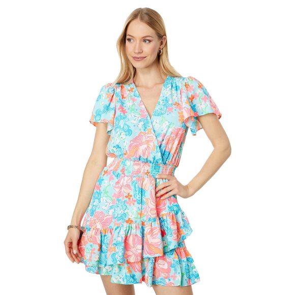 Lilly Pulitzer Maryanne Flutter Sleeve Stretch Surf Blue Luscious Lions 4